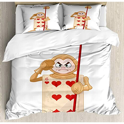 Housse de couette Alice au pays des merveilles Écrue brun pâle rouge 200x200 cm