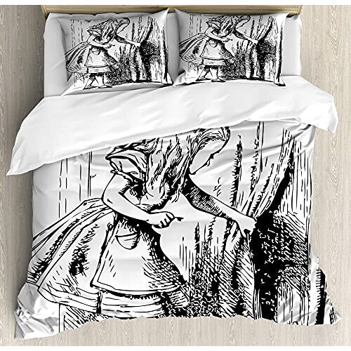 Housse de couette Alice au pays des merveilles noir blanc