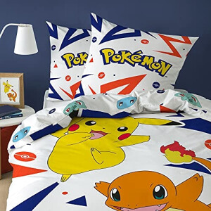 Housse de couette Pokémon blanc bleu 140x200 cm