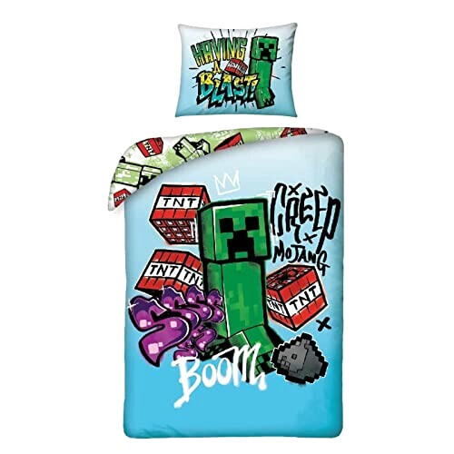 Housse de couette Minecraft bleu 140x200 cm