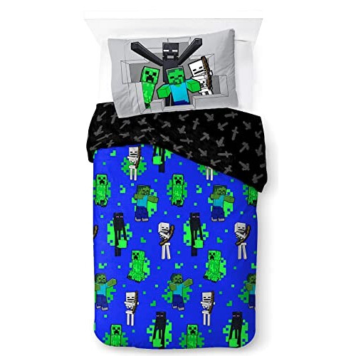 Housse de couette Enderman, Creeper, Zombie - Minecraft - bleu - 90x190 cm 140x200 cm