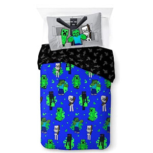 Housse de couette Enderman, Creeper, Zombie - Minecraft - bleu - 90x190 cm 140x200 cm