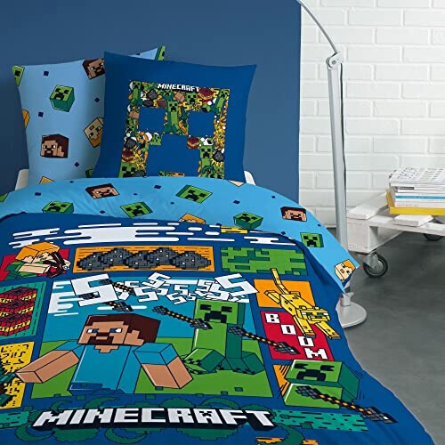 Housse de couette Minecraft bleu nuit 140x200 cm