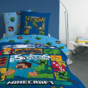 Housse de couette Minecraft bleu nuit 140x200 cm