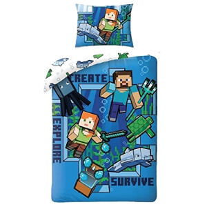 Housse de couette Steve, Zombie - Minecraft - bleu 140x200 cm