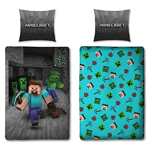 Housse de couette Steve, Creeper, Zombie, Pioche - Minecraft - multicolore 135x200 cm