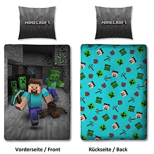 Housse de couette Steve, Creeper, Zombie, Pioche - Minecraft - multicolore 135x200 cm variant 2 