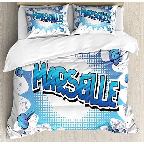 Housse de couette Olympique de Marseille blanc et bleu azur 200x200 cm