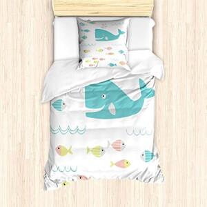 Housse de couette Baleine jaune blanc 135x200 cm