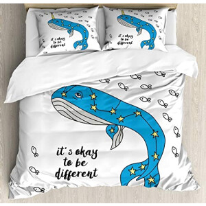 Housse de couette Baleine azure bleu gris jaune 220x220 cm