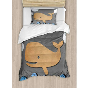 Housse de couette Baleine gris bleu et marron