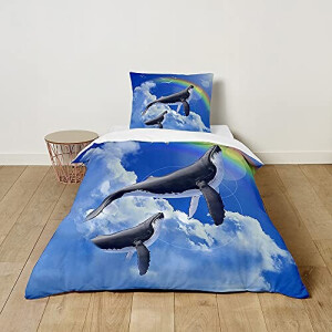 Housse de couette Baleine arc-en-ciel 90x190 cm 100x135 cm 140x200 cm 200x200 cm 220x240 cm 240x260 cm