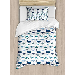 Housse de couette Baleine teal bleu foncé blanc