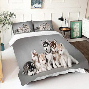 Housse de couette Husky - Chien -  gris 90x190 cm 140x200 cm 200x200 cm 220x240 cm 240x260 cm