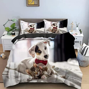 Housse de couette Chien chats et s gris 240x260 cm