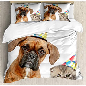 Housse de couette Boxer - Chien - chameau multicolore 220x230 cm