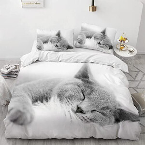 Housse de couette Chat gris 135x200 cm 200x200 cm 220x240 cm