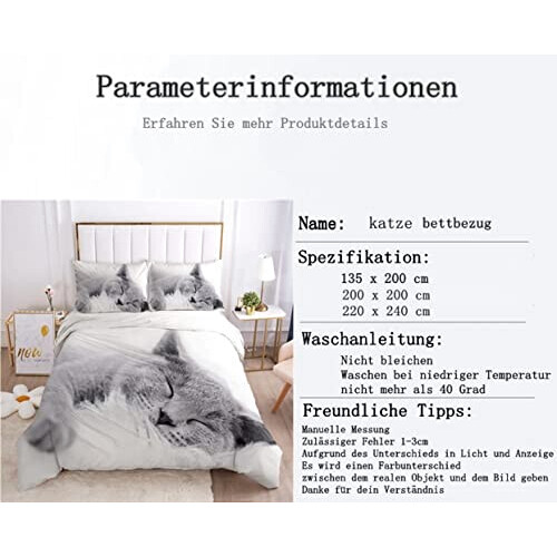 Housse de couette Chat gris 135x200 cm 200x200 cm 220x240 cm variant 4 