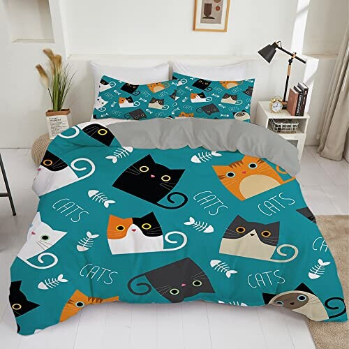 Housse de couette Chat turquoise 140x200 cm 200x200 cm 220x240 cm variant 0 