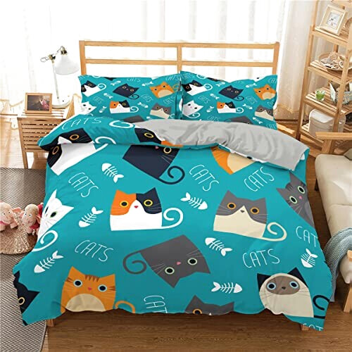 Housse de couette Chat turquoise 140x200 cm 200x200 cm 220x240 cm variant 6 