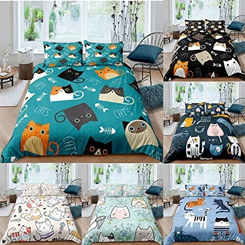 Housse de couette Chat turquoise 140x200 cm 200x200 cm 220x240 cm variant 7 