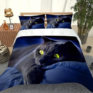 Housse de couette Chat noir 140x200 cm 160x200 cm 200x200 cm 220x240 cm