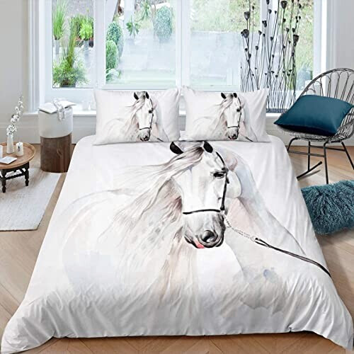 Housse de couette Cheval animal blanc 140x200 cm