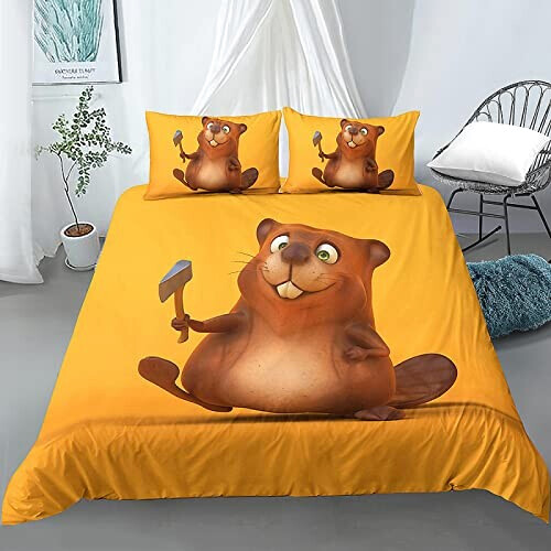 Housse de couette Castor jaune 200x200 cm