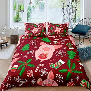 Housse de couette Cochon thème de noël 240x260 cm