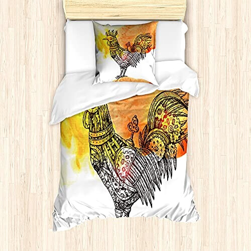 Housse de couette Coq marron orange jaune 135x200 cm