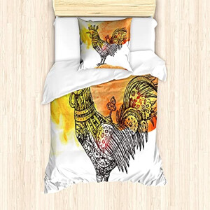 Housse de couette Coq marron orange jaune 135x200 cm