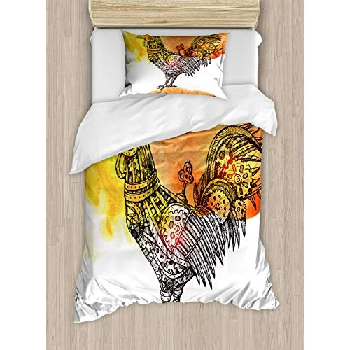 Housse de couette Coq marron orange jaune 130x200 cm