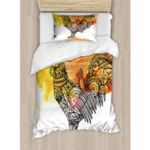 Housse de couette Coq marron orange jaune 130x200 cm