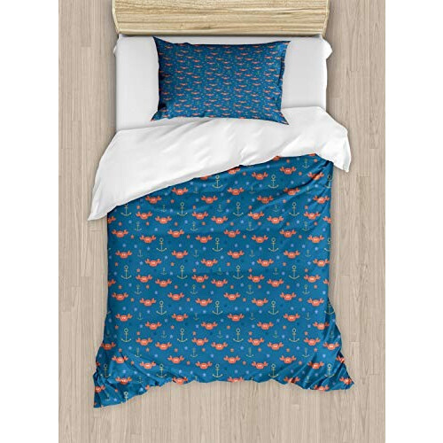 Housse de couette Crabe bleu orange brun pâle 130x200 cm