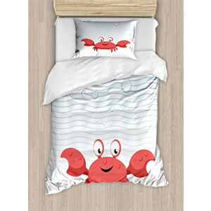 Housse de couette Crabe sombre corail bleu ciel 130x200 cm