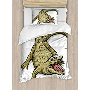 Housse de couette Crocodile blanc kaki 130x200 cm