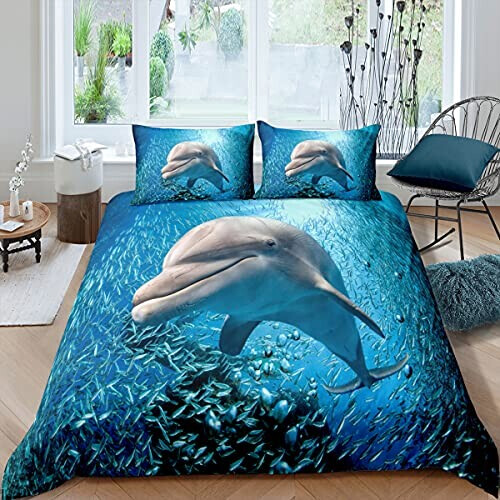 Housse de couette Dauphin mer profonde 140x200 cm 160x200 cm 200x200 cm 220x240 cm