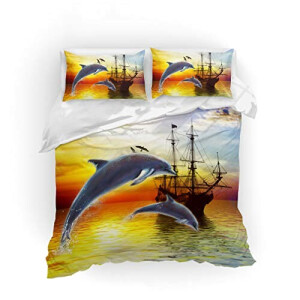 Housse de couette Dauphin coucher de soleil 140x200 cm 200x200 cm 220x240 cm