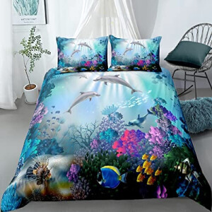 Housse de couette Dauphin bleu 200x200 cm