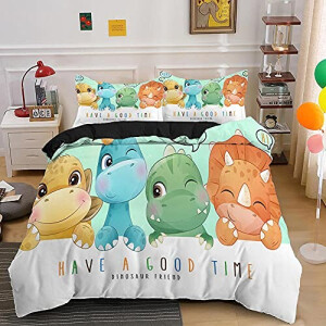 Housse de couette Dinosaure enfant jaune 90x190 cm