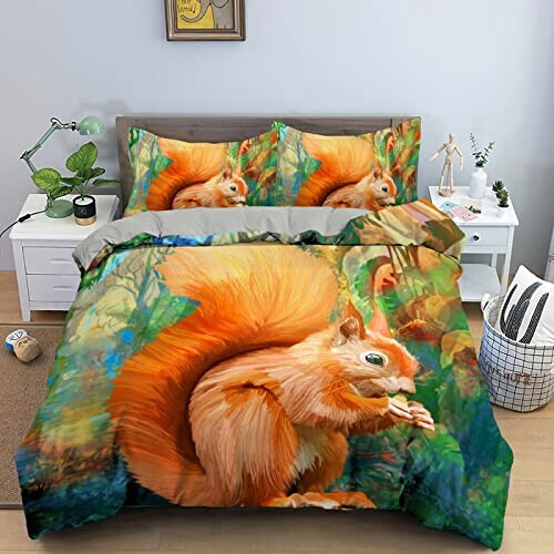 Housse de couette Écureuil sommeil profond bleu 200x200 cm