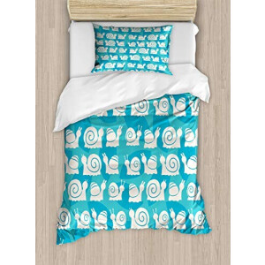 Housse de couette Escargot blanc bleu et turquoise 130x200 cm