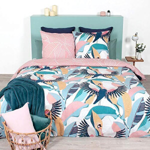 Housse de couette Flamant rose bleu tropical 220x240 cm