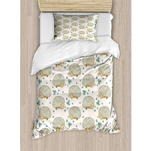 Housse de couette Hérisson multicolore vert sauge 130x200 cm