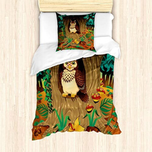 Housse de couette Hibou brun vert 135x200 cm