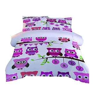 Housse de couette Hibou dessin animé 90x140 cm 90x190 cm 100x135 cm 140x200 cm 150x200 cm 160x200 cm 200x200 cm 220x240 cm 240x260 cm 250x300 cm
