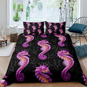 Housse de couette Hippocampe de l'océan noir 220x240 cm