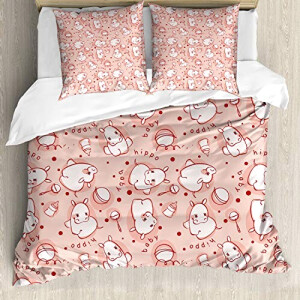 Housse de couette Hippopotame blanc corail rouge cinabre 200x200 cm