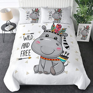 Housse de couette Hippopotame gris 200x200 cm