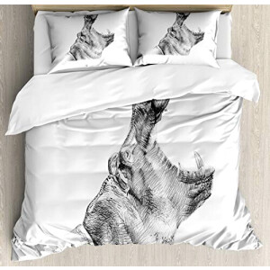 Housse de couette Hippopotame noir et blanc 220x220 cm